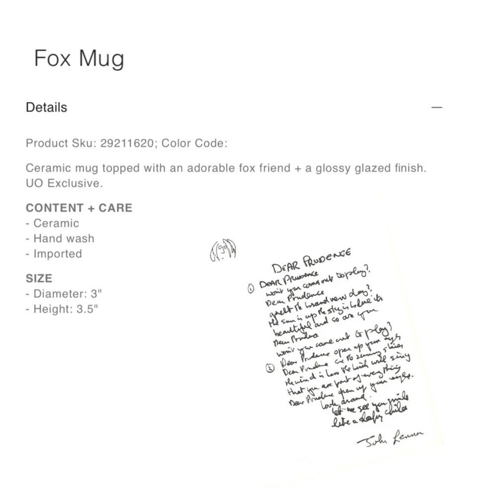 Urban Outfitters Fox Mug